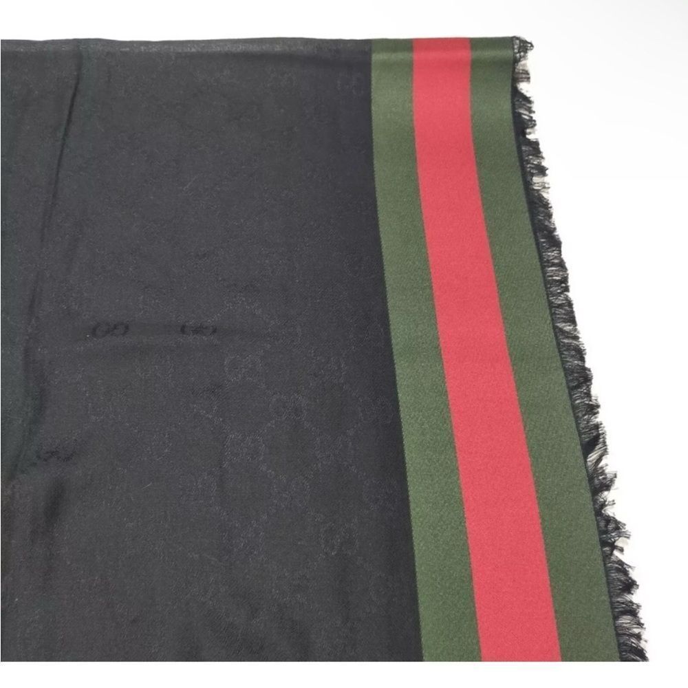 GUCCI Black Silk Cotton Sherry Line Edge Wrap Shawl Lightweight Web Trim Auth - Picture 8 of 8